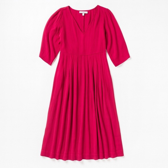 Mara Hoffman Dresses & Skirts - Mara Hoffman Women's Dress XXS Hot Pink 3/4 Sleeve V Neck Midi Pleated Pockets